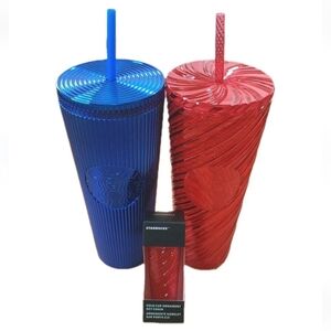 Starbucks Plastic Tumbler Swirl Red Royal Blue 24oz Red Cold Cup Keychain